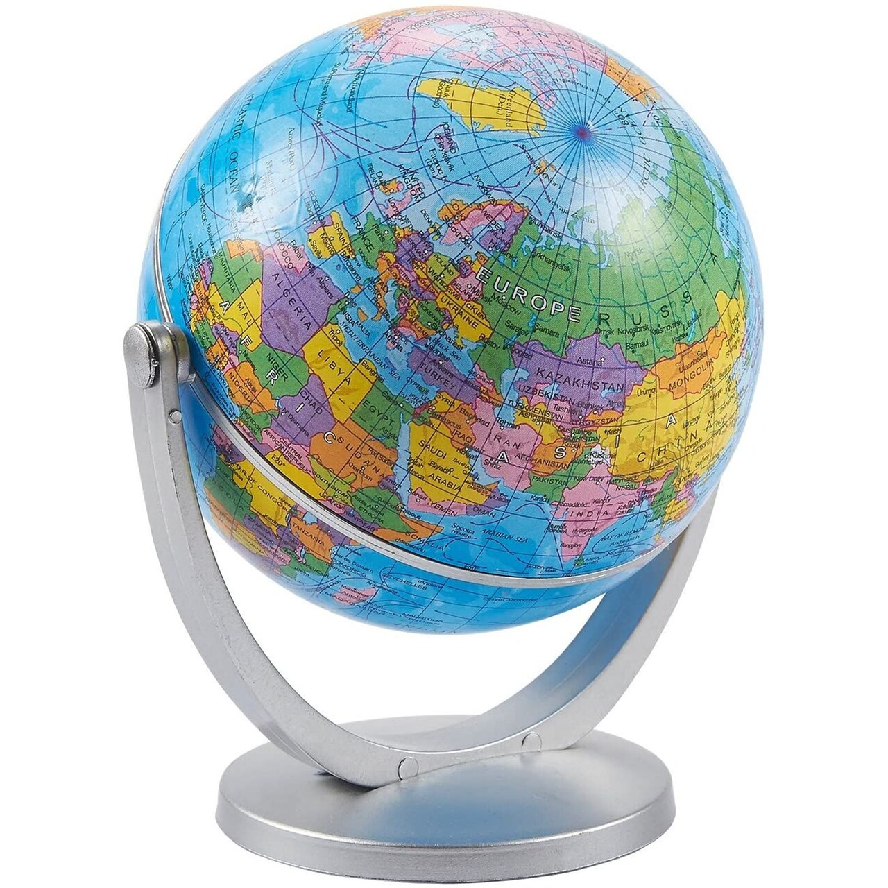 Rotating World Globe with Stand for Kids Learning, Spinning Earth Globe for Classroom Geography Education (4-inch)